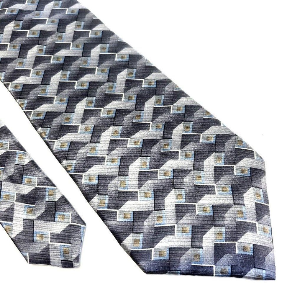 Arrow Gray Blue Metallic Geometric Print‎ Short Wide Silk Tie
